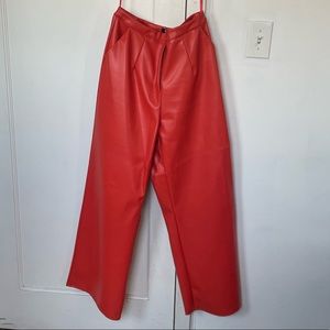 Misguided Wide Leg Red Leather Pants